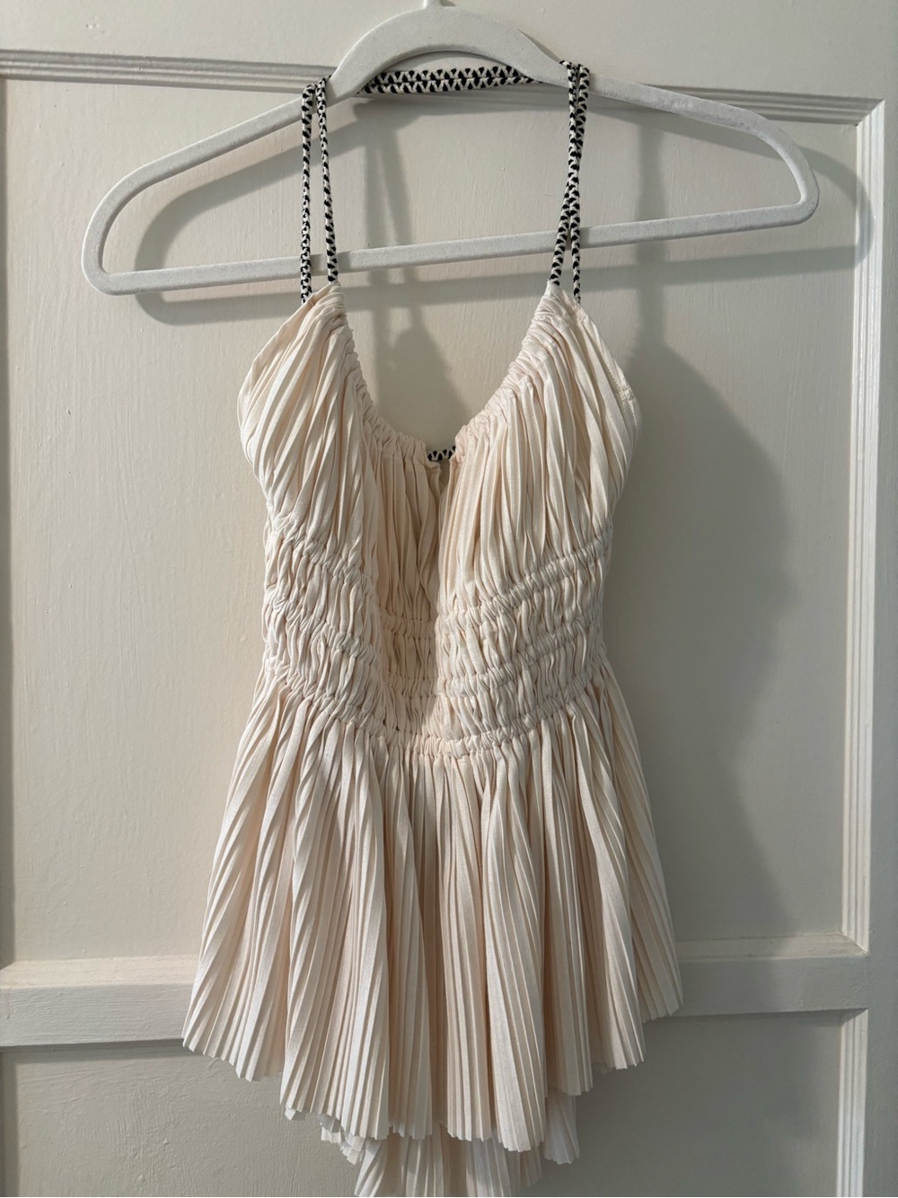 Urban Outfitters Cream Pleated Top with Braided Straps